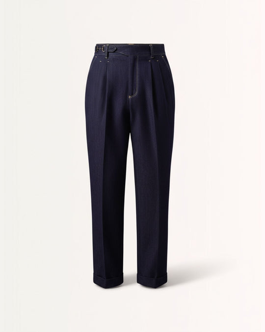 Men's High Waist Pleated Tailored Pants with Side Adjusters
