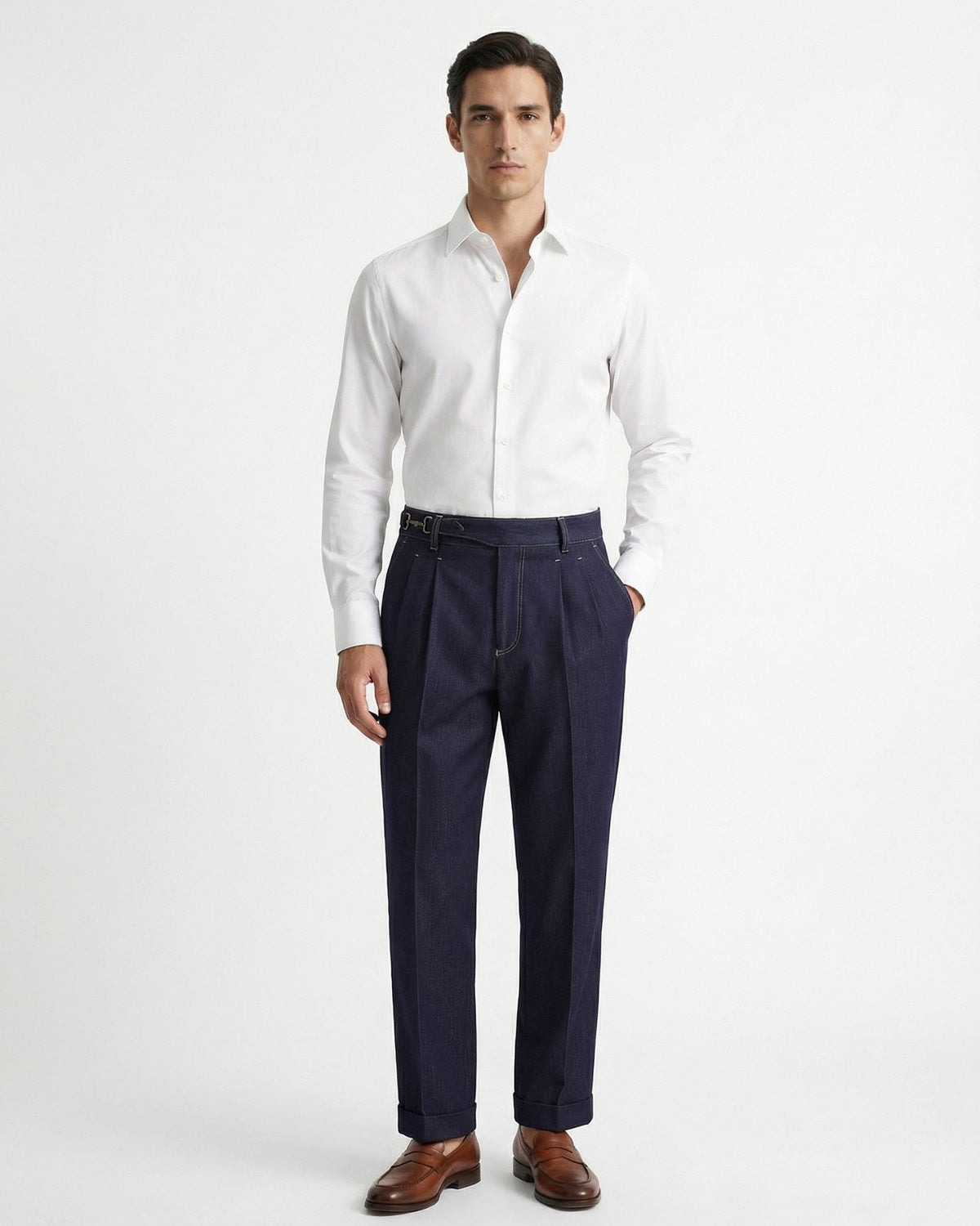 Men's High Waist Pleated Tailored Pants with Side Adjusters, view 3