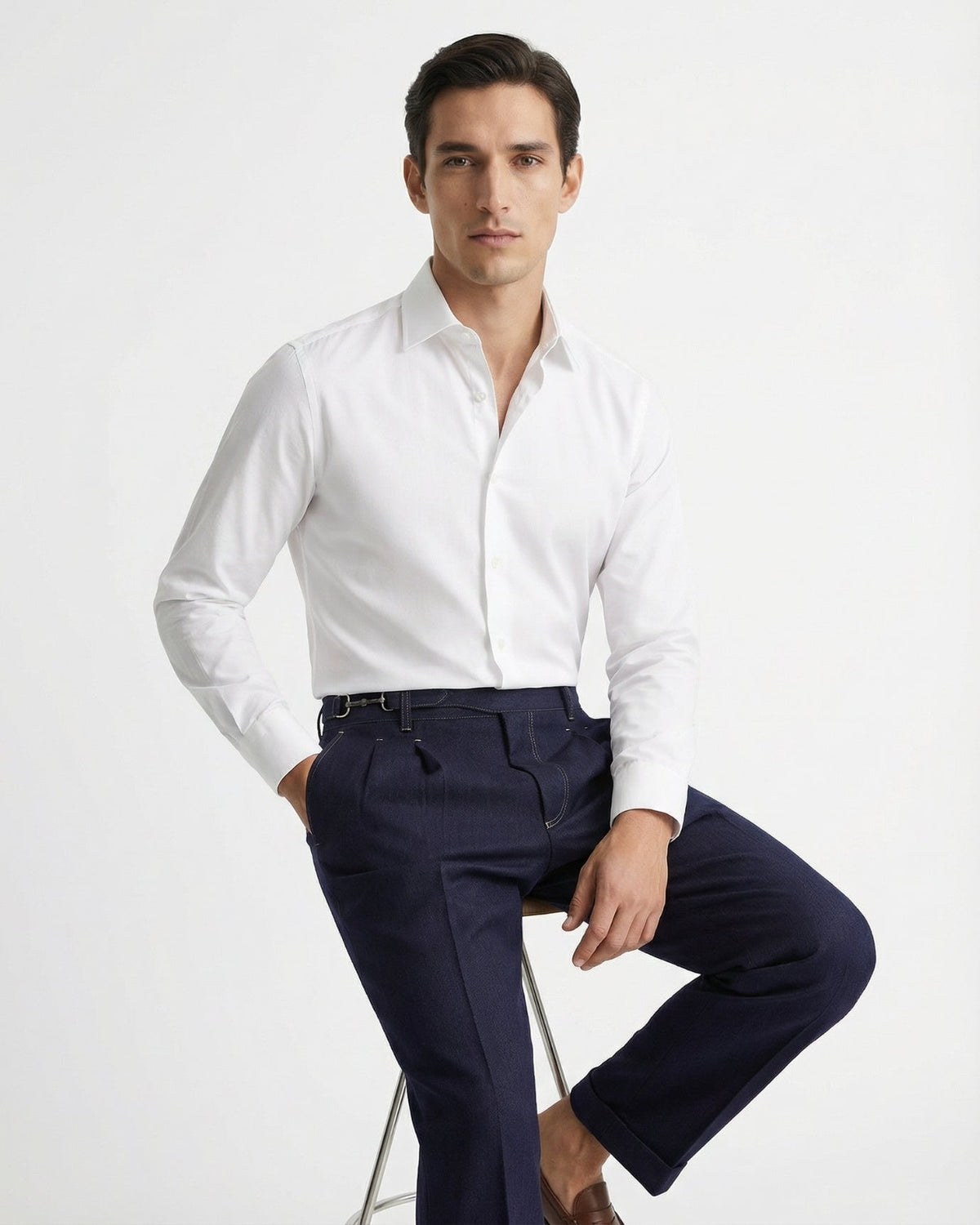 Men's High Waist Pleated Tailored Pants with Side Adjusters, view 4