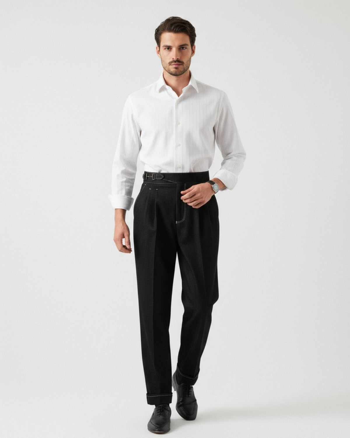 Men's High Waist Pleated Tailored Pants with Side Adjusters, view 8