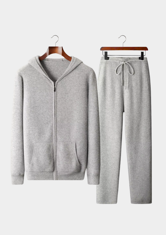 Men's Knit Hooded Zip Up Cardigan and Drawstring Pants Set