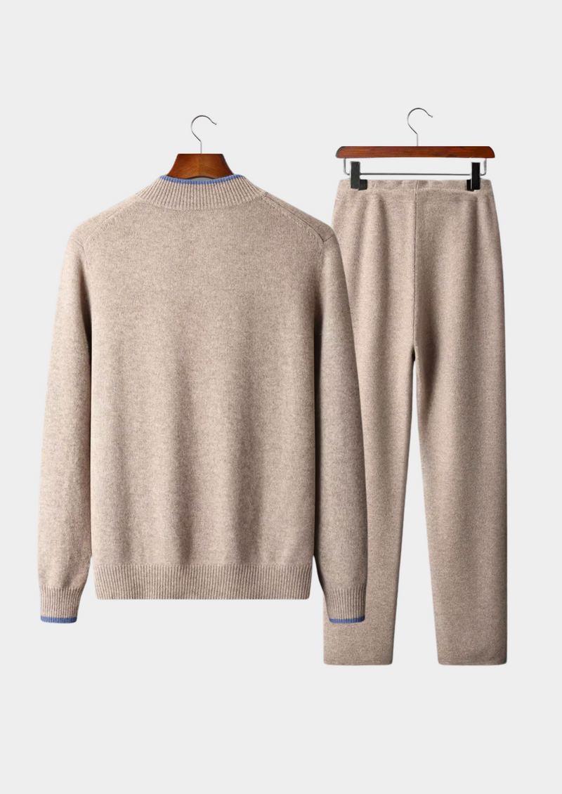 Men's Knit Zip Up Cardigan and Drawstring Pants Set with Contrast Trim