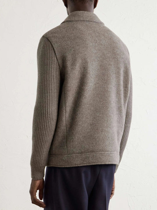 Men's Knitted Wool Zip Up Jacket Collared
