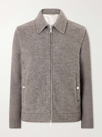 Men's Knitted Wool Zip Up Jacket Collared, view 3