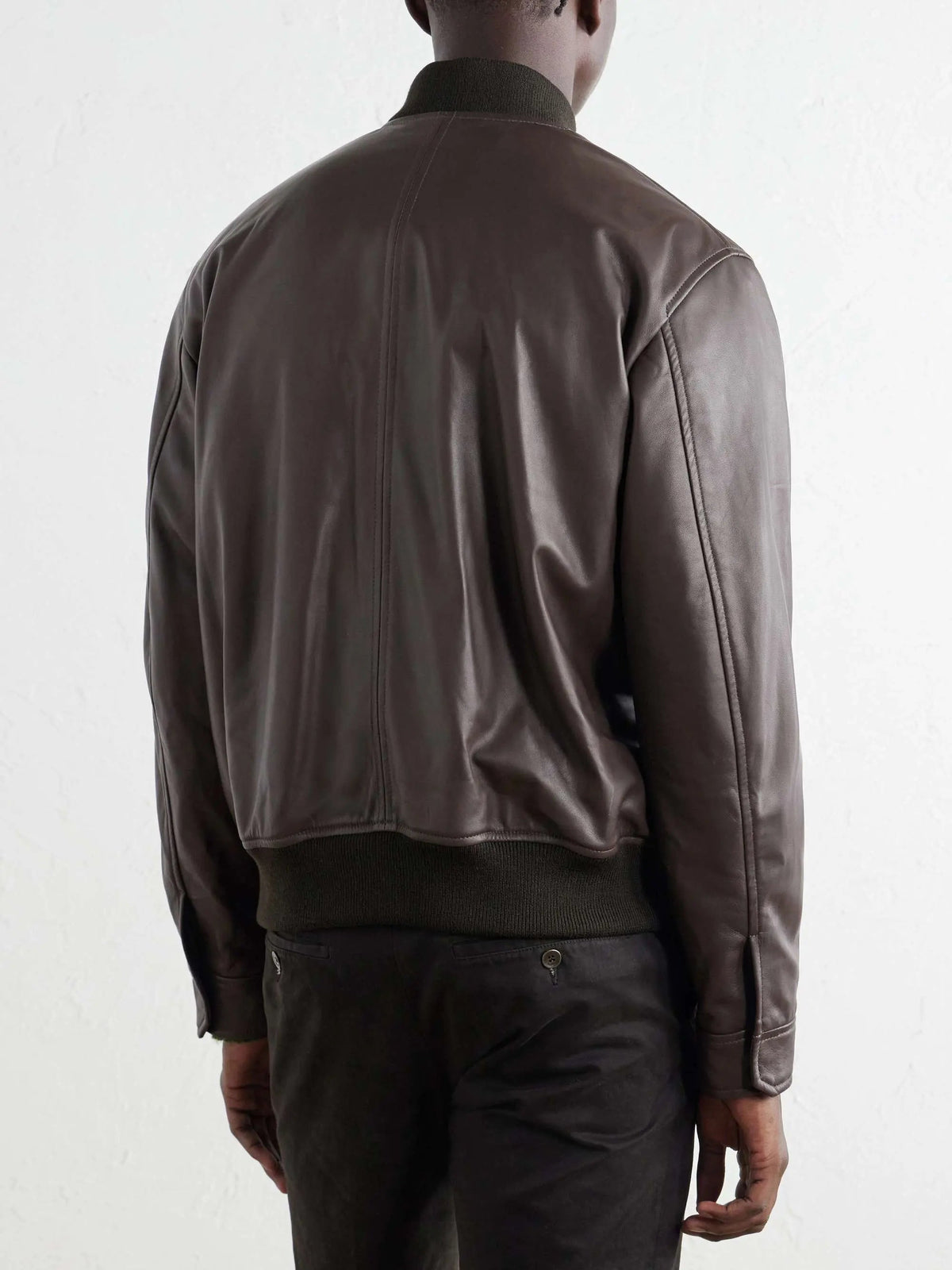 Men's Leather Button Up Bomber Jacket with Flap Pockets, view 2