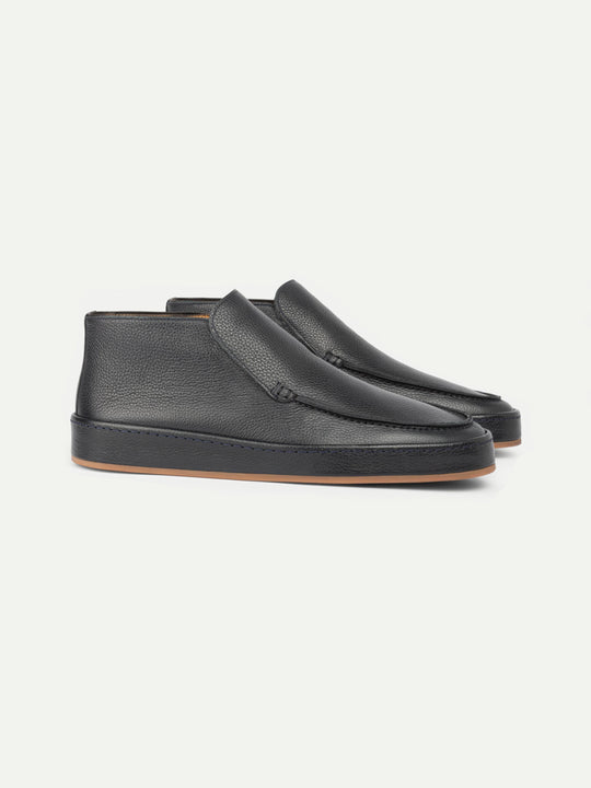 Men's Leather Slip On Ankle Shoes with Dark Sole