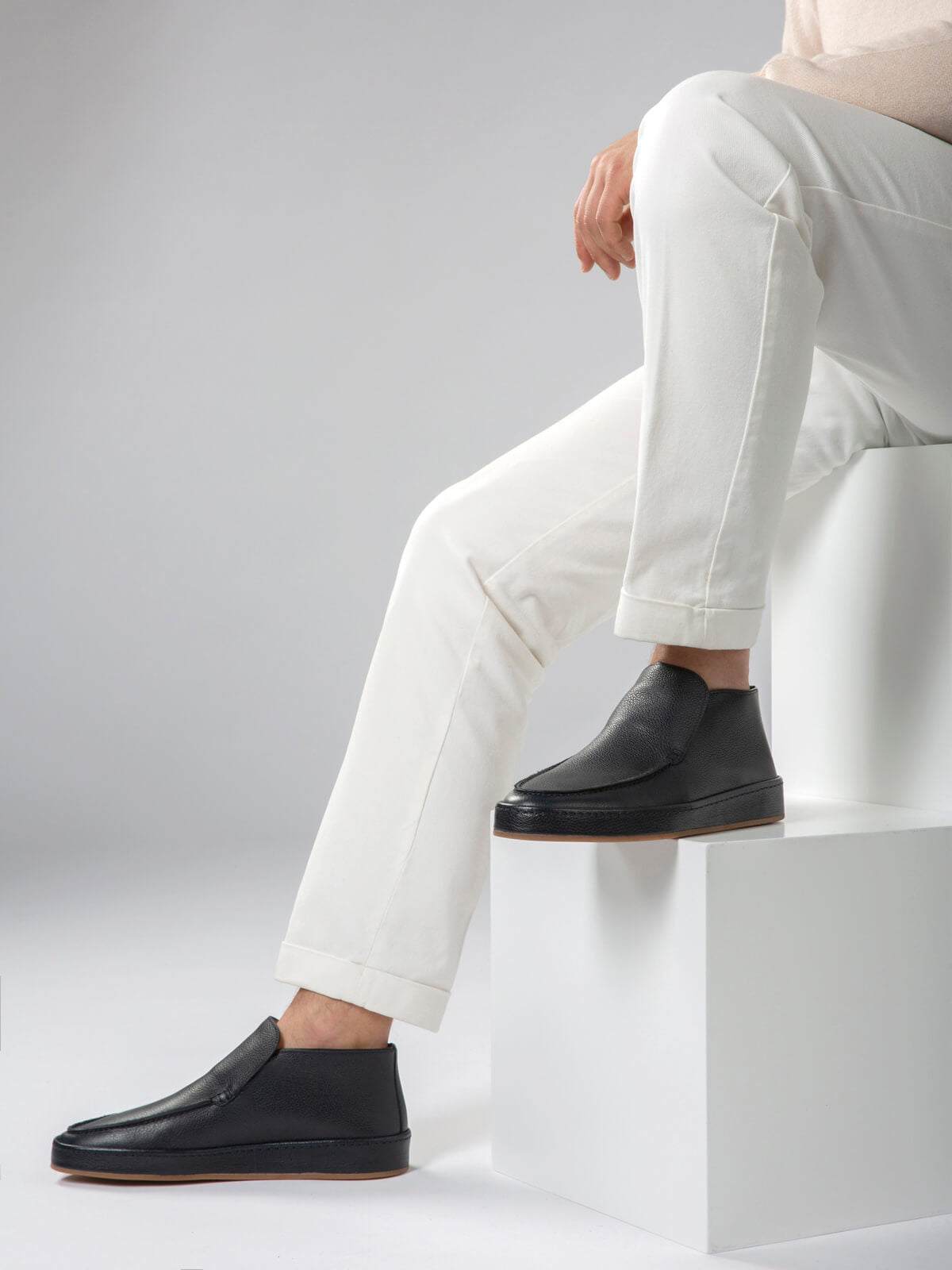 Men's Leather Slip On Ankle Shoes with Dark Sole, view 4