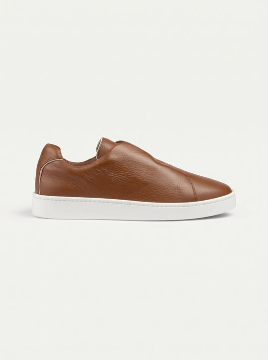 Men's Leather Slip On Sneakers with Piping Detail