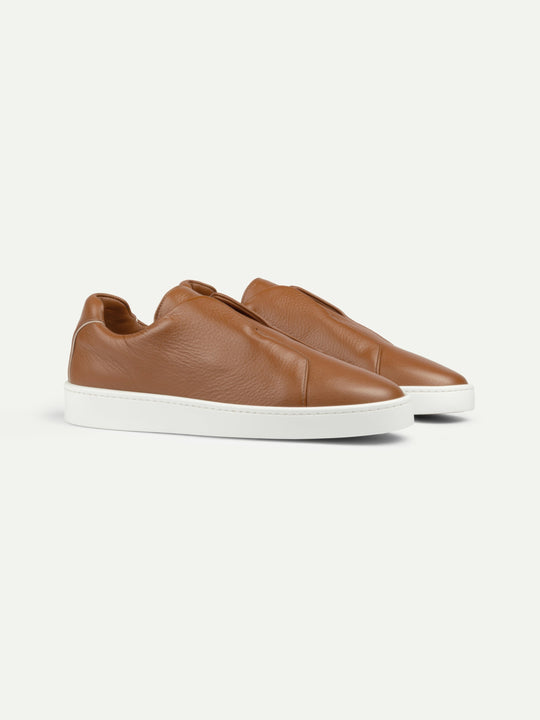 Men's Leather Slip On Sneakers with Piping Detail