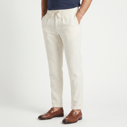 Men's Linen Drawstring Tapered Pants with Zip Fly, view 2