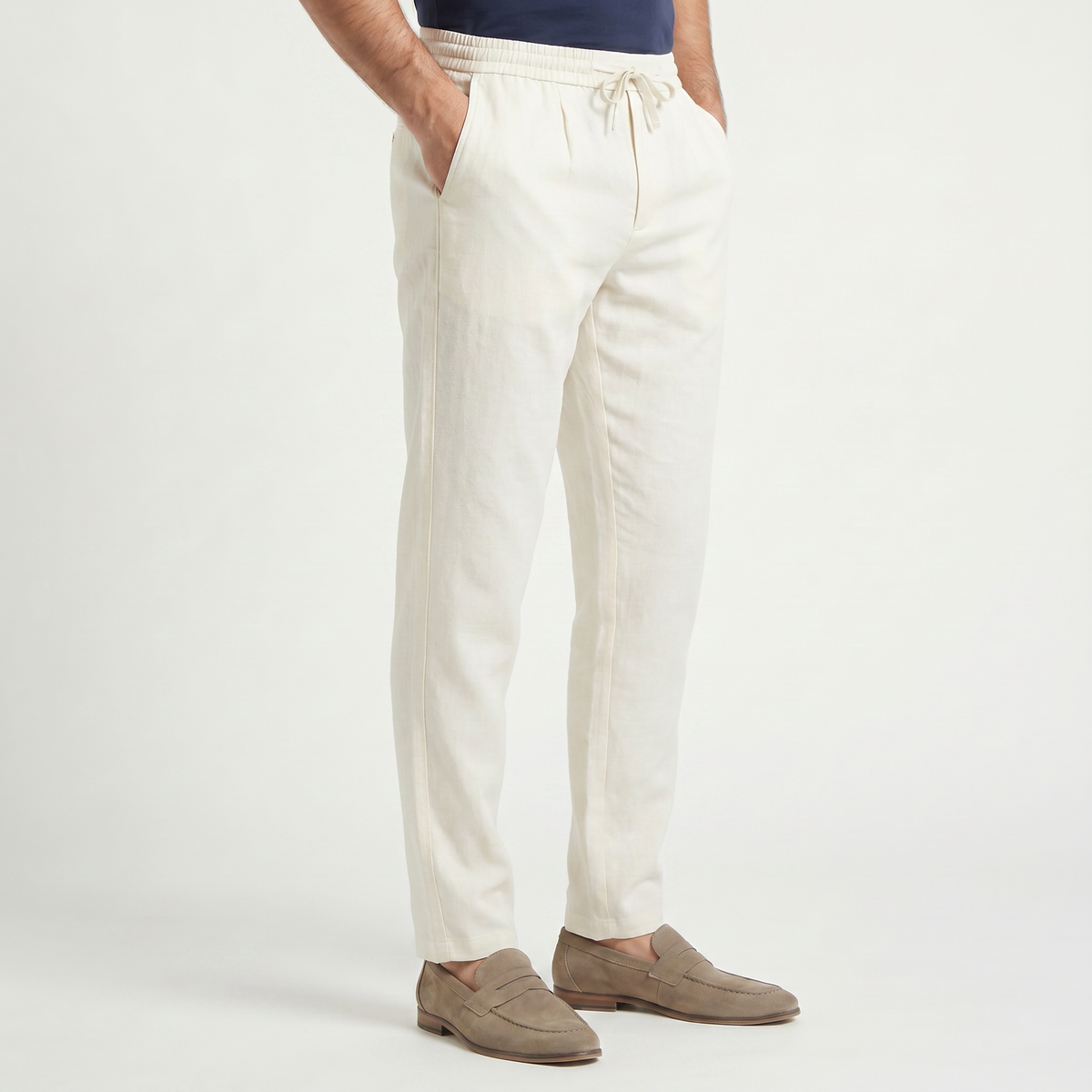 Men's Linen Drawstring Tapered Pants with Zip Fly, view 3