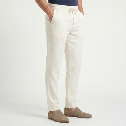Men's Linen Drawstring Tapered Pants with Zip Fly, view 3