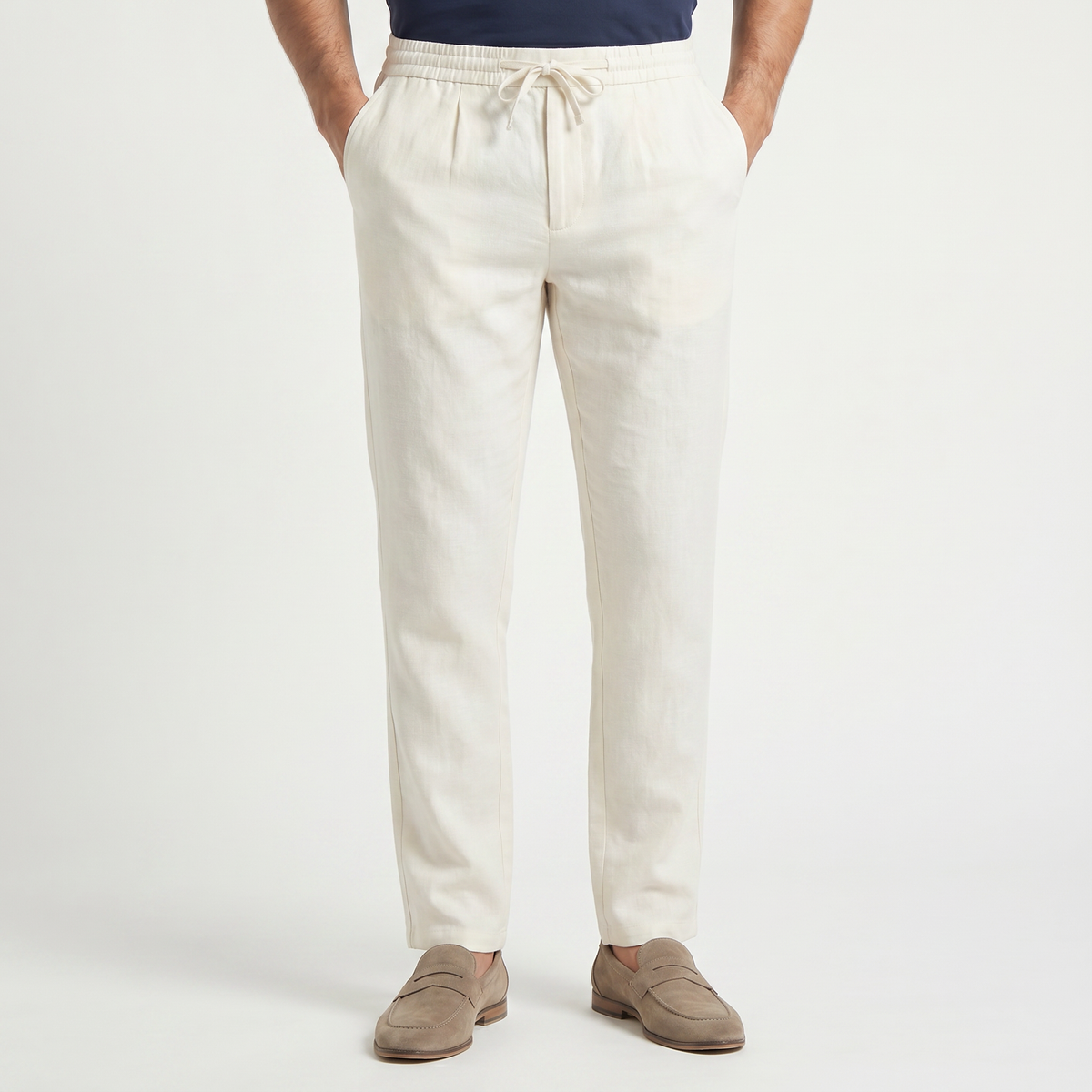 Men's Linen Drawstring Tapered Pants with Zip Fly, view 4