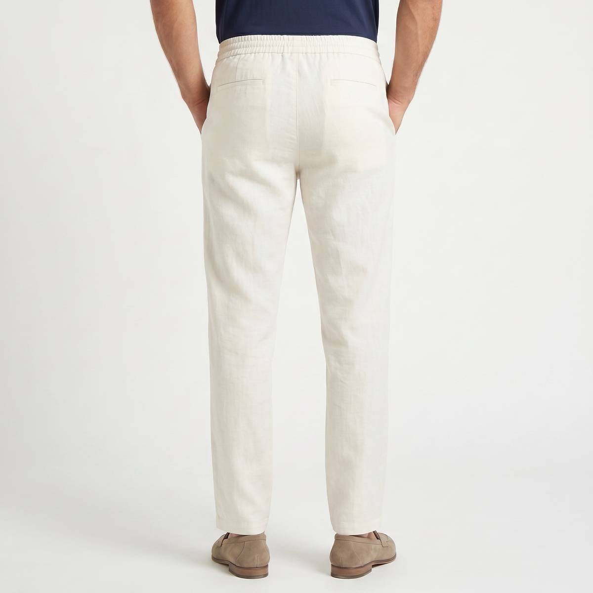 Men's Linen Drawstring Tapered Pants with Zip Fly, view 5