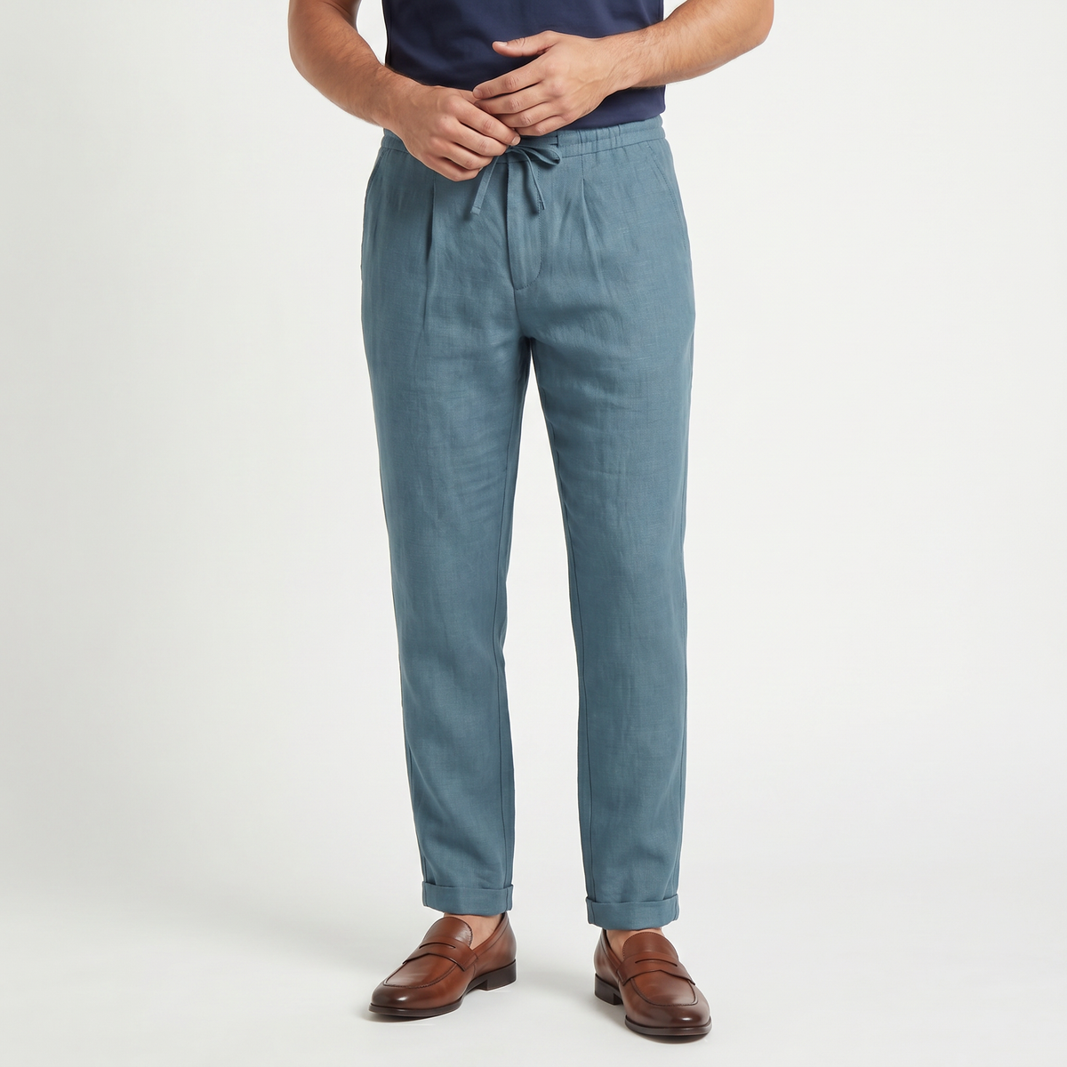 Men's Linen Drawstring Tapered Pants with Zip Fly, view 9