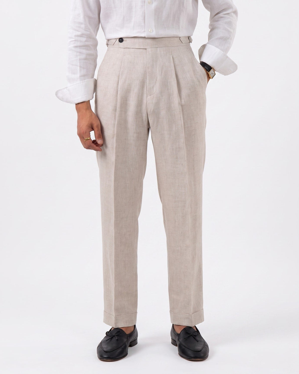 Men's Linen High Waist Pleated Breathable Pants, view 3