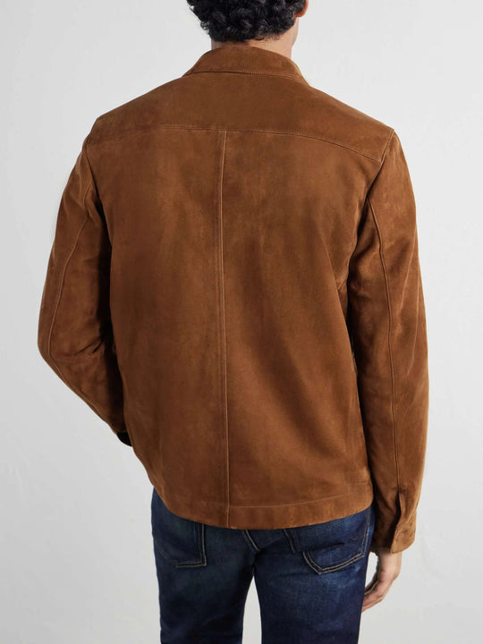 Men's Panelled Suede Button Up Overshirt with Chest Pockets