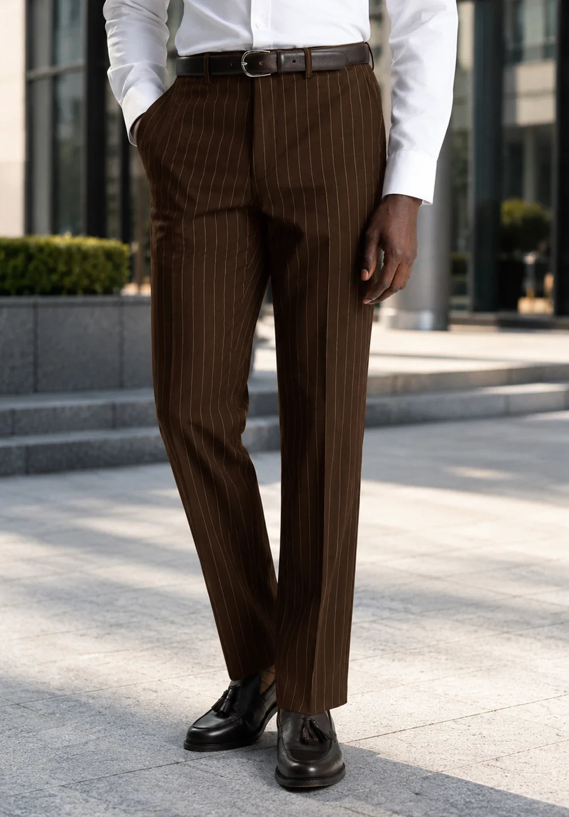 Men's Regular Fit Striped Dress Pants, view 2