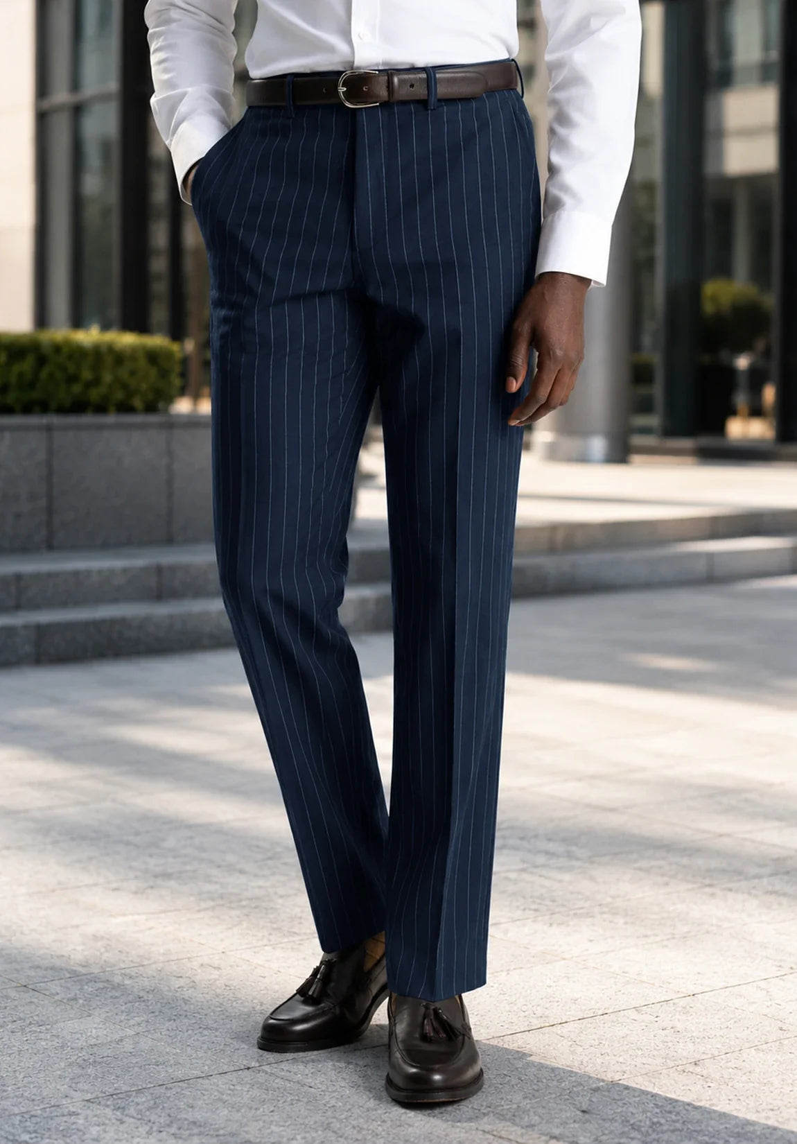 Men's Regular Fit Striped Dress Pants, view 8