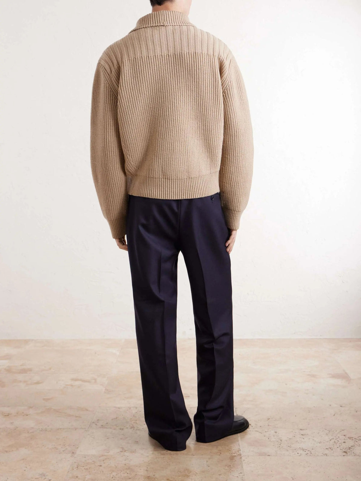 Men's Ribbed Wool Wide Collar Button Up Cardigan, view 3