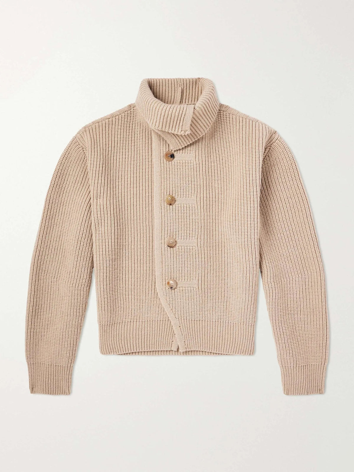 Men's Ribbed Wool Wide Collar Button Up Cardigan, view 4