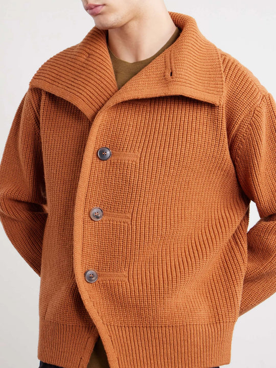 Men's Ribbed Wool Wide Collar Cardigan