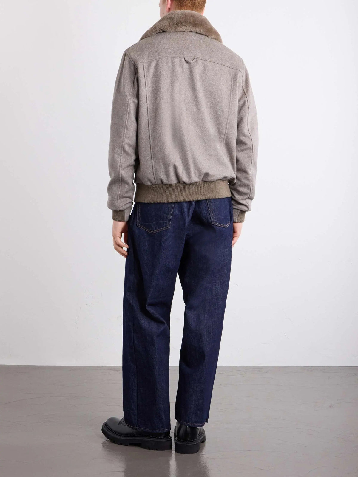Men's Shearling Trim Wool Bomber Jacket with Flap Pockets, view 2