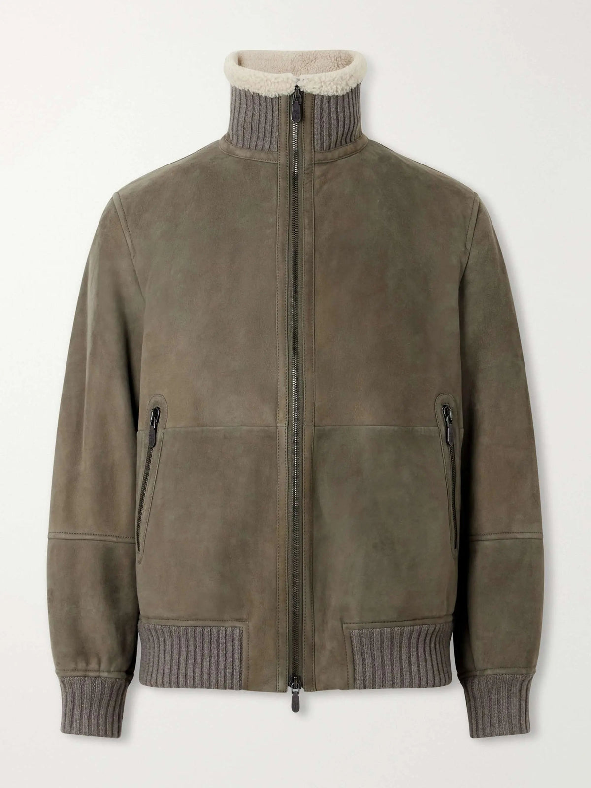 Men's Shearling Zip Up Ribbed Collar Jacket, view 3