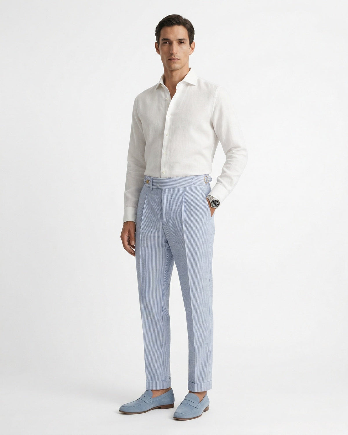 Men's Striped High Waist Tailored Trousers, view 2