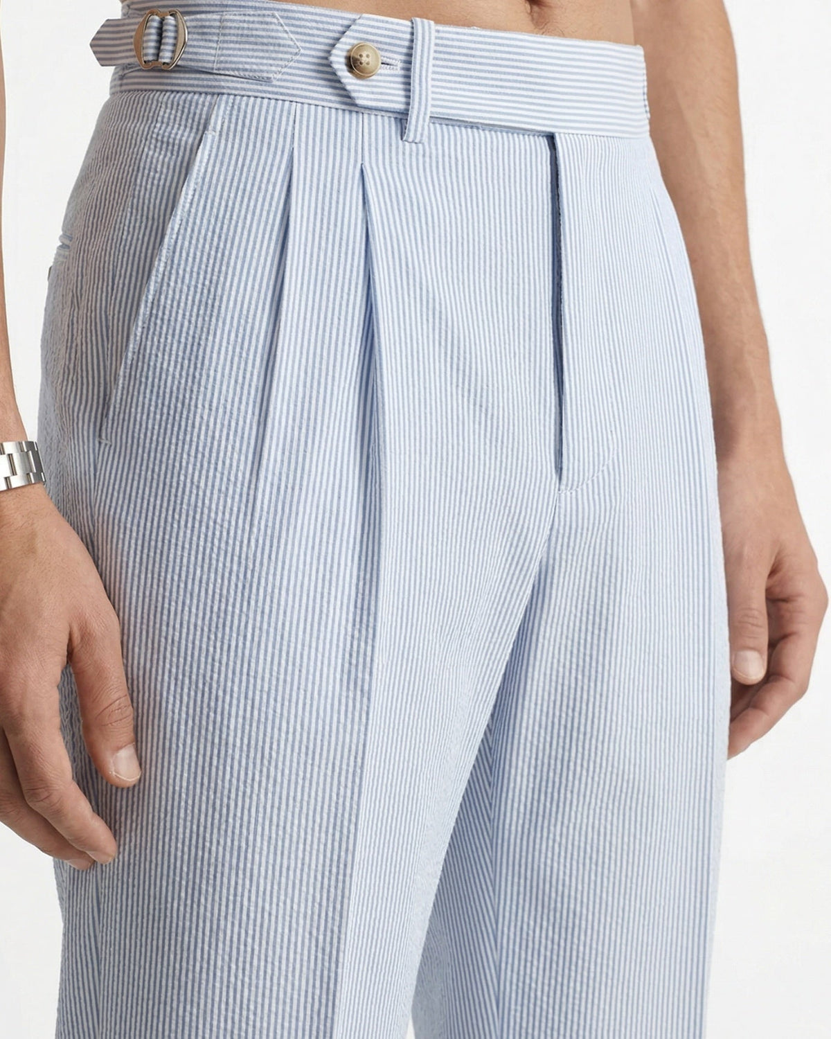 Men's Striped High Waist Tailored Trousers, view 3
