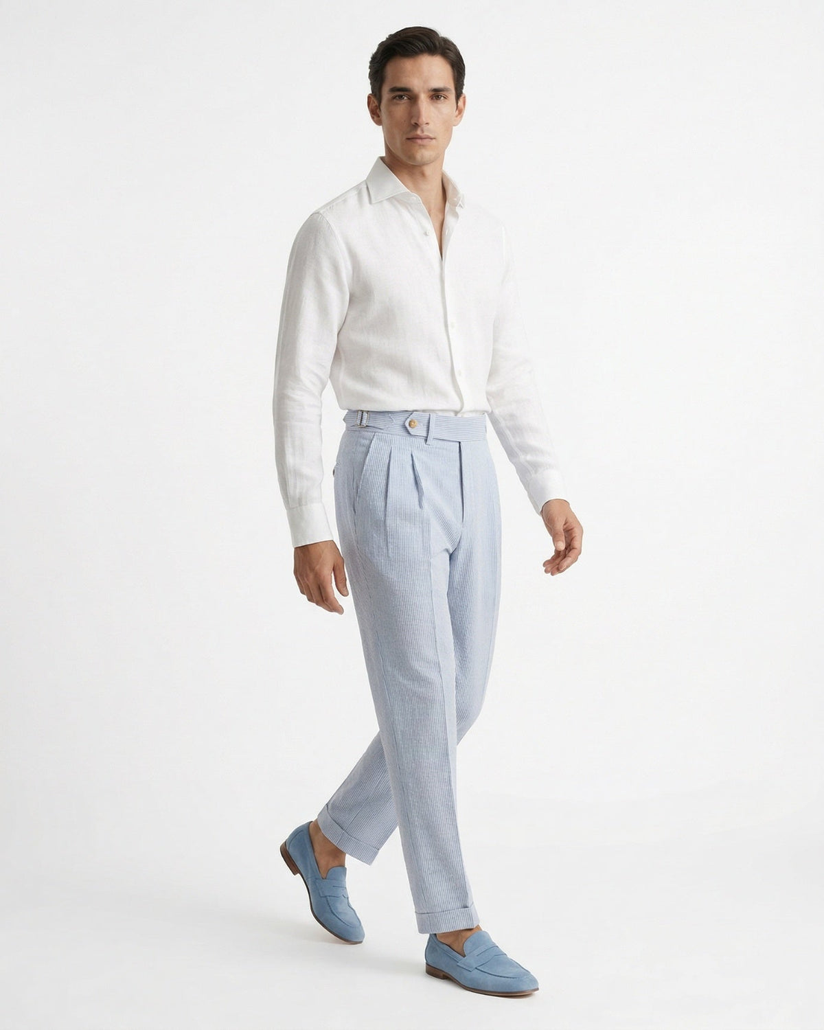 Men's Striped High Waist Tailored Trousers, view 4
