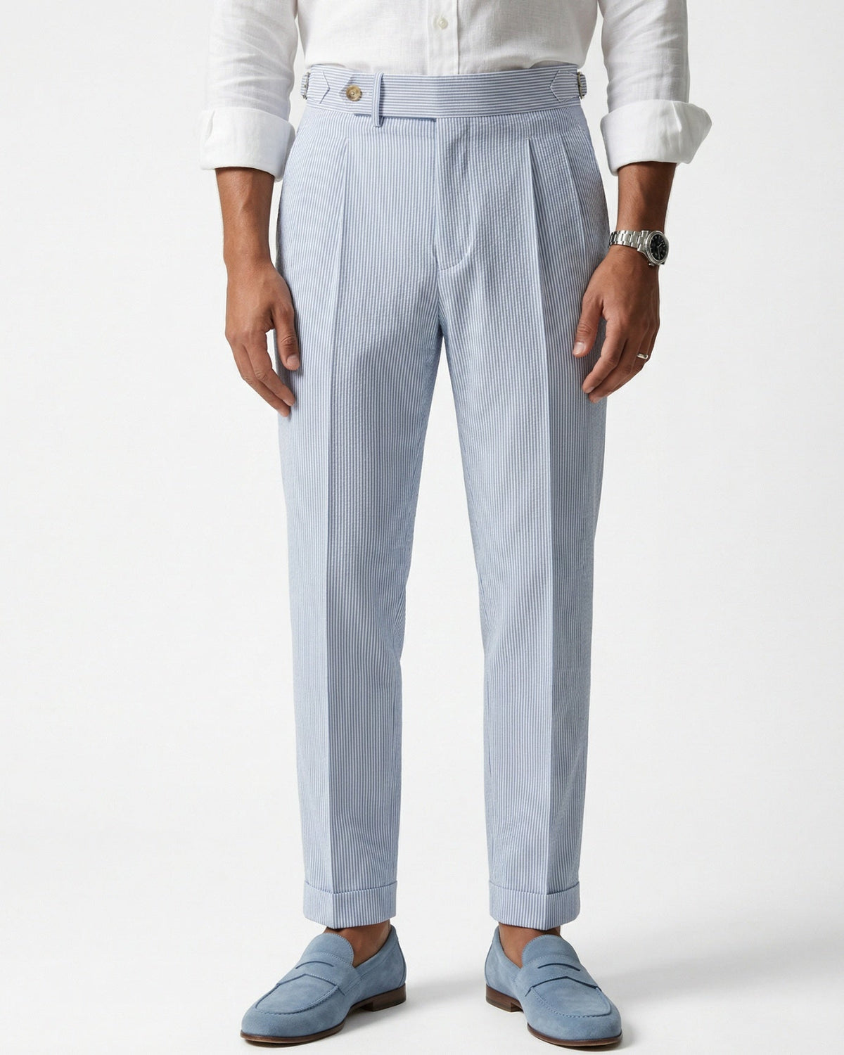 Men's Striped High Waist Tailored Trousers, view 5