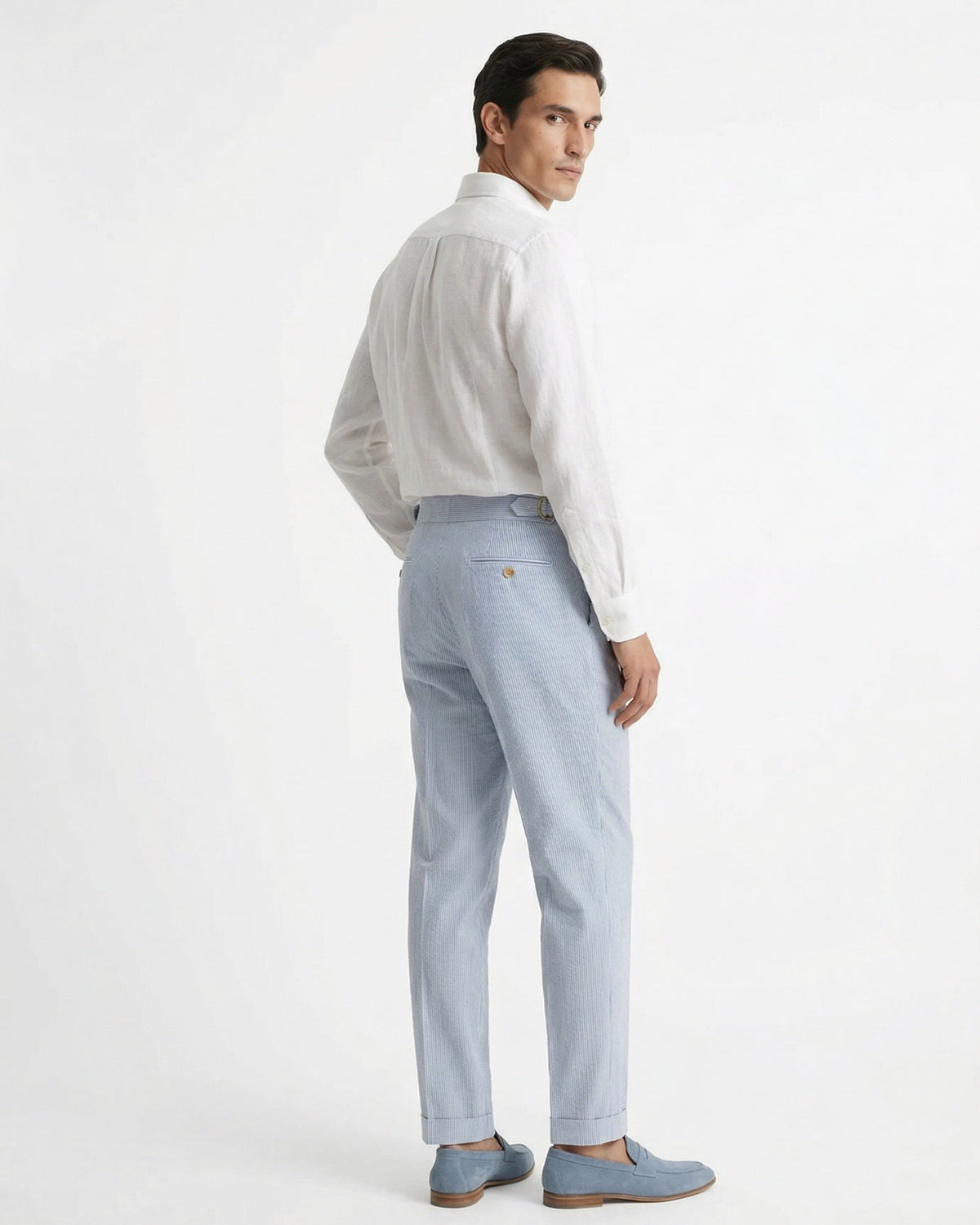 Men's Striped High Waist Tailored Trousers, view 6