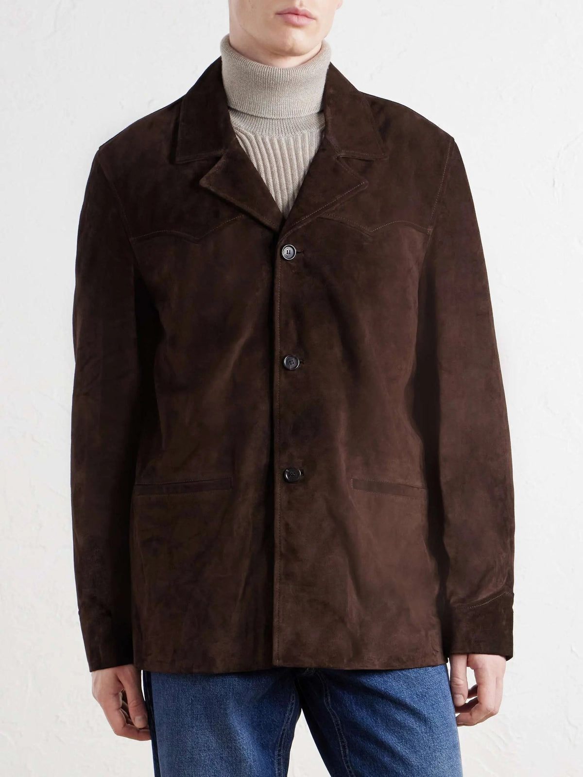 Men's Suede Button Up Blazer with Notch Lapel, House of Zeno