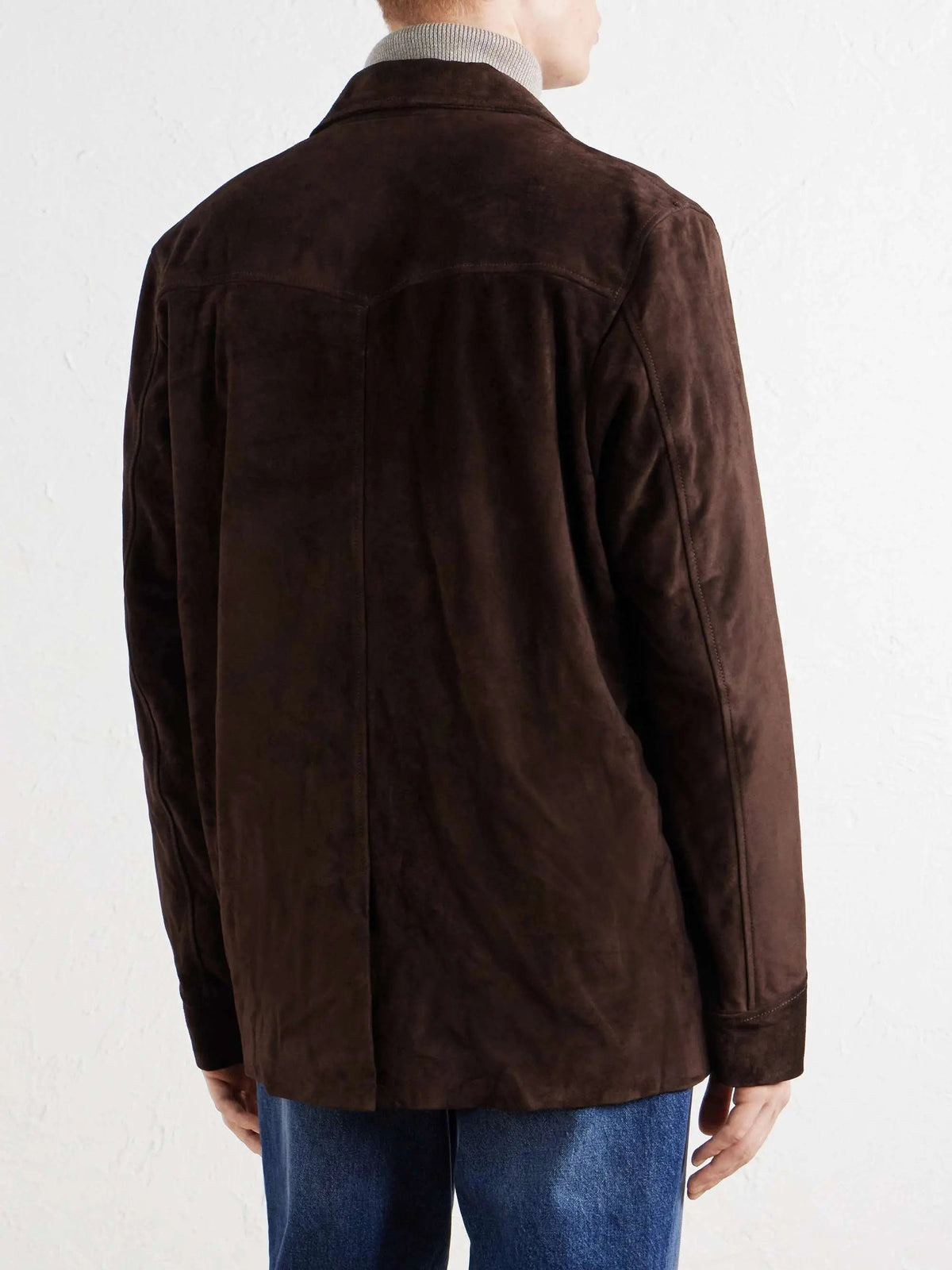 Men's Suede Button Up Blazer with Notch Lapel, view 2