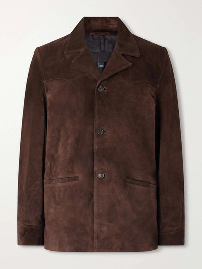 Men's Suede Button Up Blazer with Notch Lapel, view 3