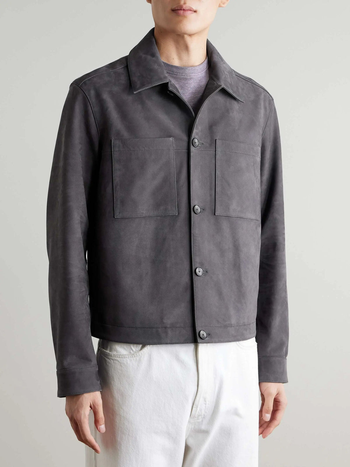 Men's Suede Button-Up Overshirt with Chest Pockets, House of Zeno