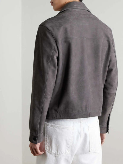 Men's Suede Button-Up Overshirt with Chest Pockets, view 2