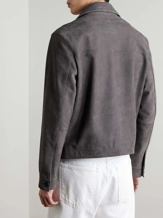 Men's Suede Button-Up Overshirt with Chest Pockets