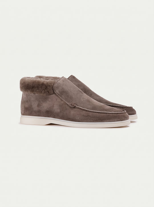 Men's Suede Slip On Shoes with Faux Fur Collar