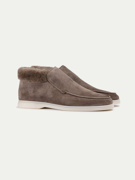 Men's Suede Slip On Shoes with Faux Fur Collar
