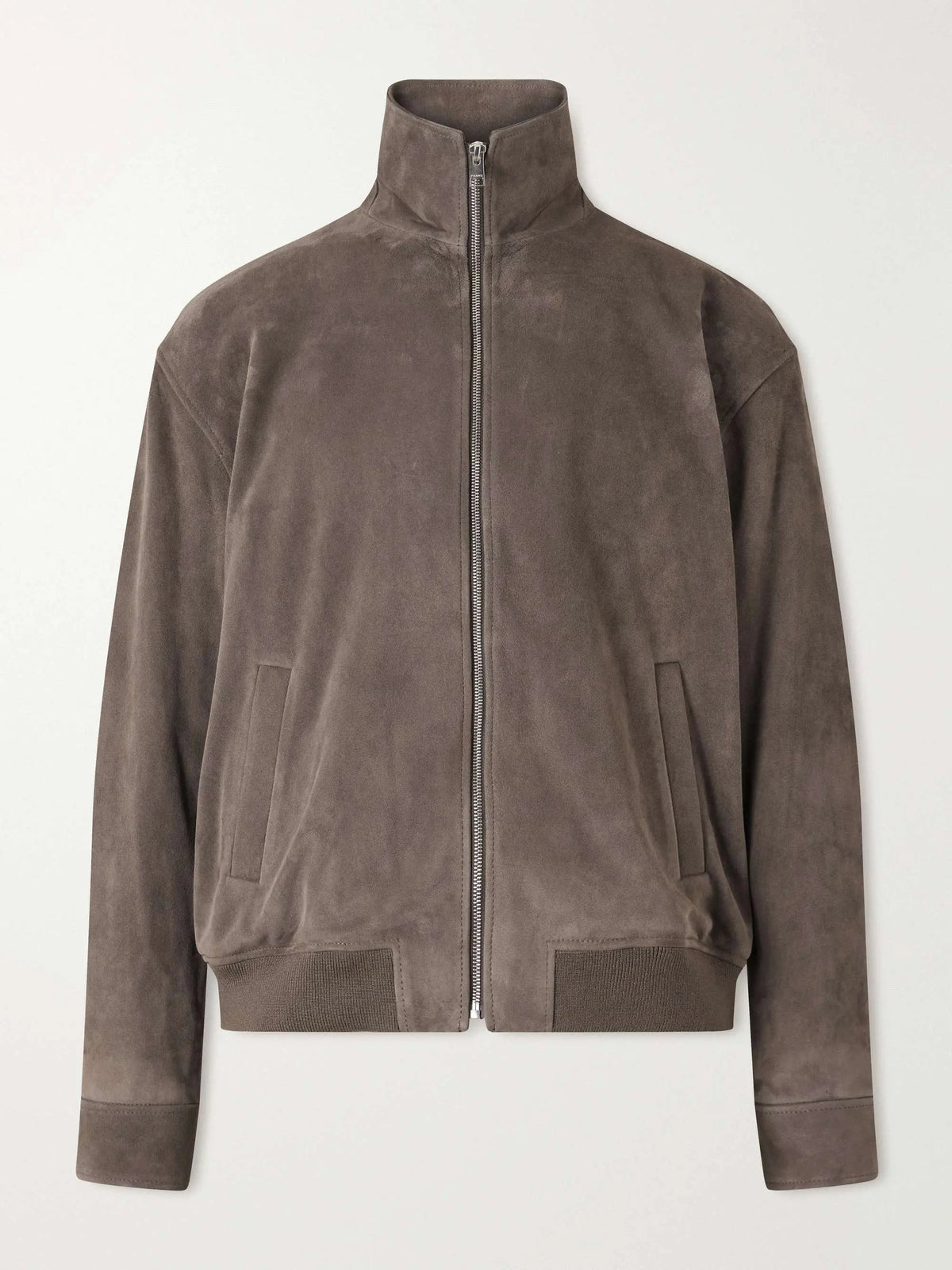 Men's Suede Zip Up Bomber Jacket with Ribbed Hem, view 3