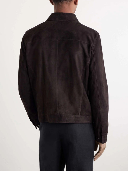 Men's Suede Zip Up Collared Bomber Jacket