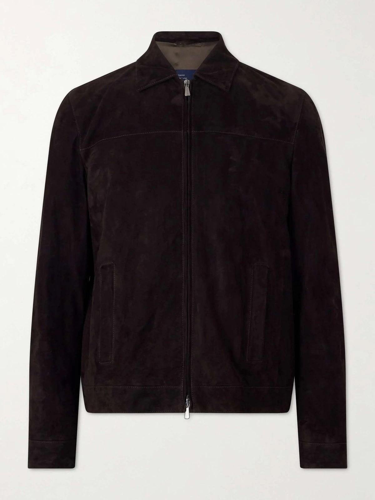 Men's Suede Zip Up Collared Bomber Jacket, view 3