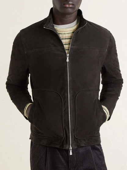 Men's Suede Zip Up Jacket Stand Collar, House of Zeno