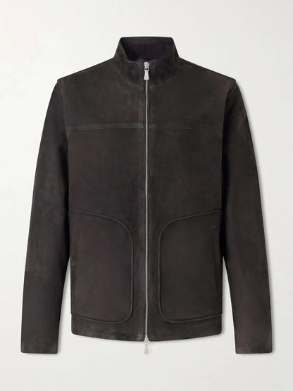 Men's Suede Zip Up Jacket Stand Collar, view 3
