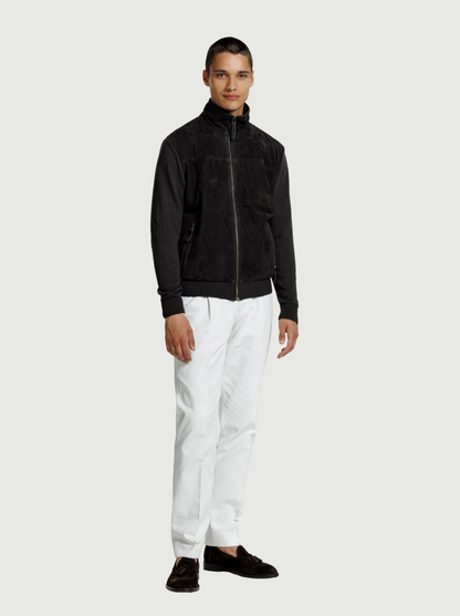 Men's Suede Zip Up Jacket with Ribbed Sleeves, view 3