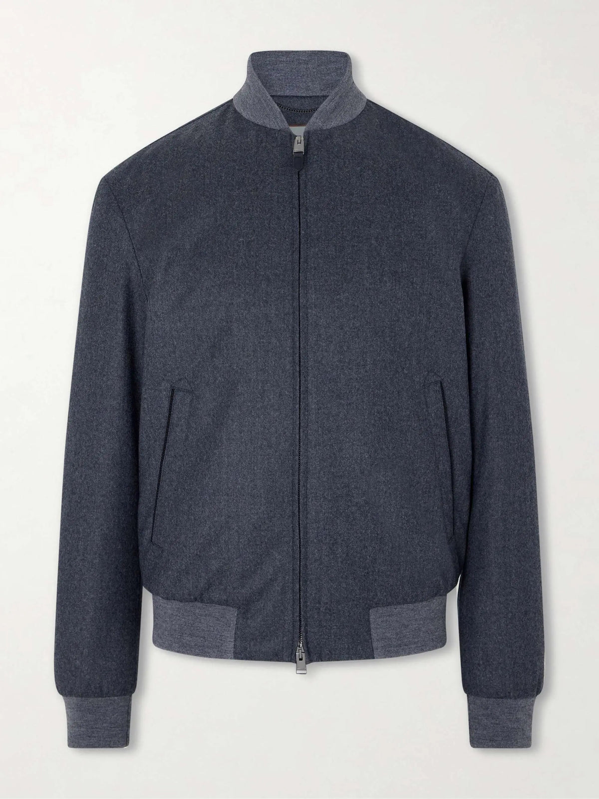 Men's Wool Zip Up Bomber Jacket with Ribbed Trim, view 3