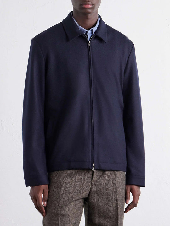 Men's Wool Zip Up Collared Bomber Jacket