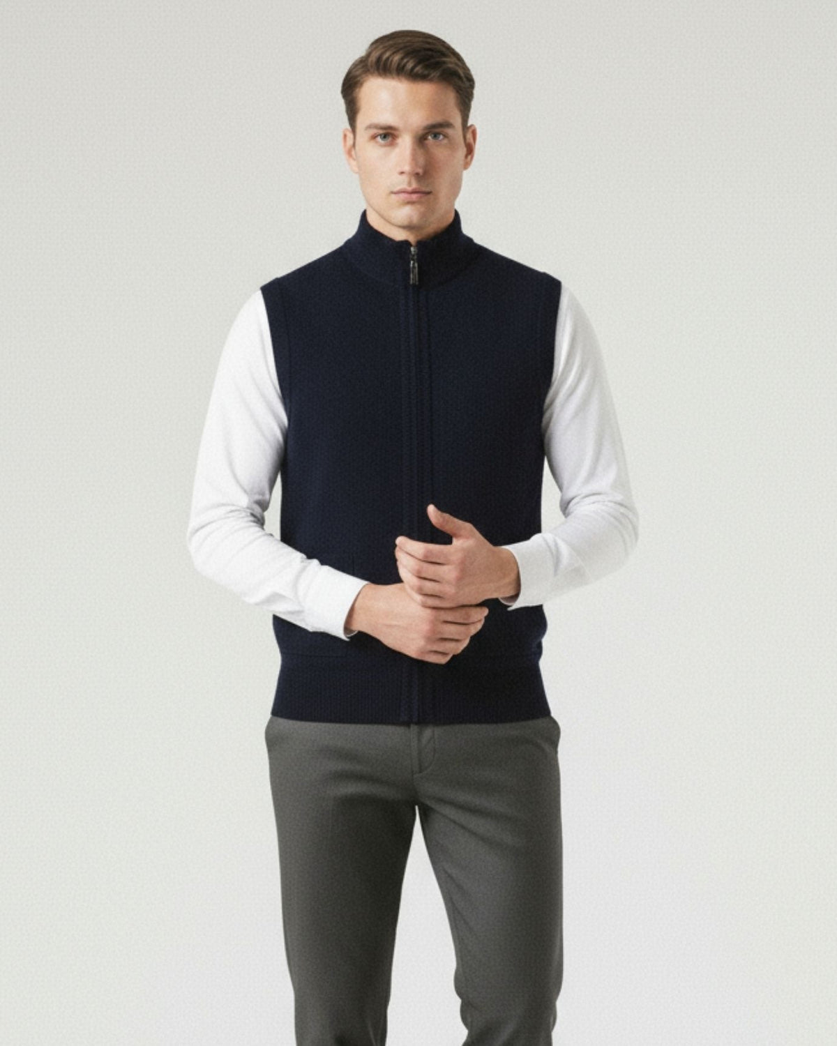 Men's Wool Zip Up Vest with Pockets, view 2